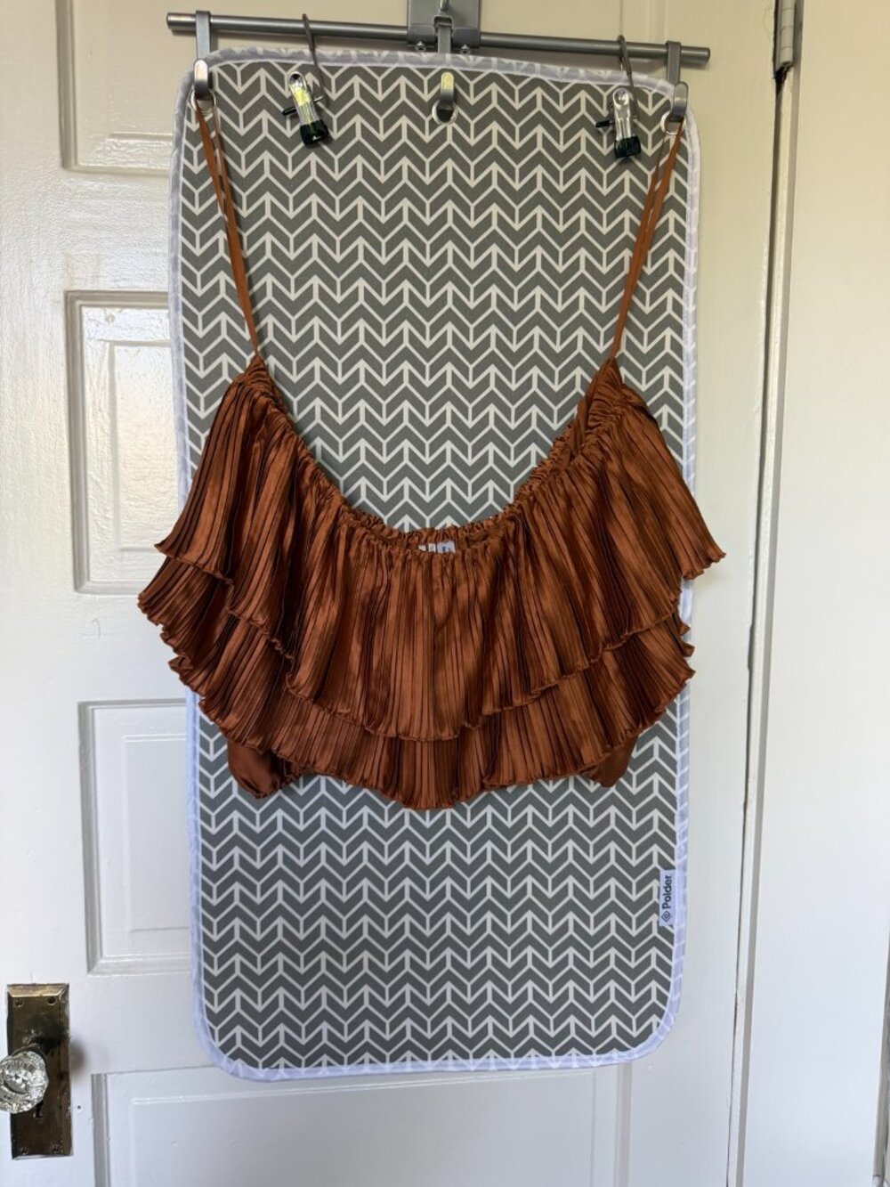Anthropologie Pleated Ruffle Top - Rust Brown - Size Large - Picture 3 of 3